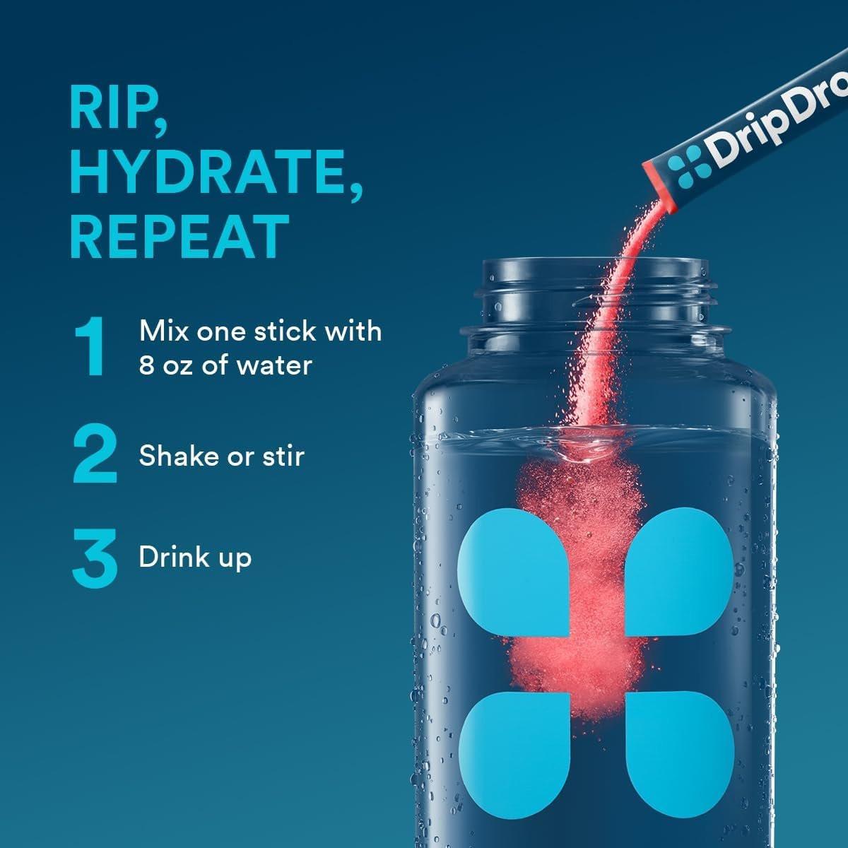 DripDrop Hydration Packets - Juicy Variety Pack - Single Serve Electrolytes Powder Drink Mix - Grape, Fruit Punch, Strawberry Lemonade, Cherry - Non-GMO, Gluten Free, Vegan - 16 Sticks - görsel 1
