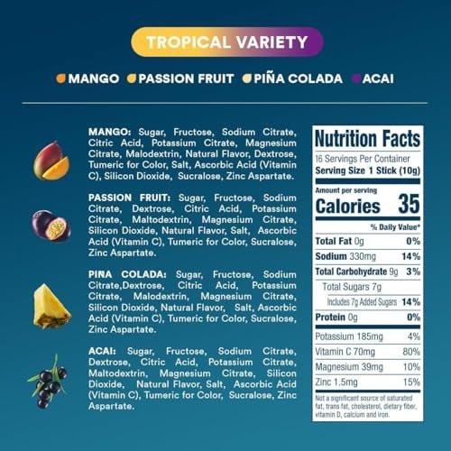 DripDrop Hydration Packets - Tropical Variety Pack - Single Serve Electrolytes Powder Drink Mix - Mango, Açaí, Passion Fruit, Piña Colada - Non-GMO, Gluten Free, Vegan - 16 Sticks - görsel 5