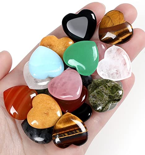 QINJIEJIE 10PCS Crystals Heart Healing Stones Rose Quartz Amethyst Polished Love Stone Palm Natural Gemstones Set Wholesale Reiki Balancing Meditation 0.8" Crystal Gifts for Women - görsel 10