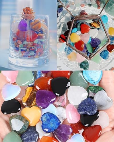 QINJIEJIE 10PCS Crystals Heart Healing Stones Rose Quartz Amethyst Polished Love Stone Palm Natural Gemstones Set Wholesale Reiki Balancing Meditation 0.8" Crystal Gifts for Women - görsel 1