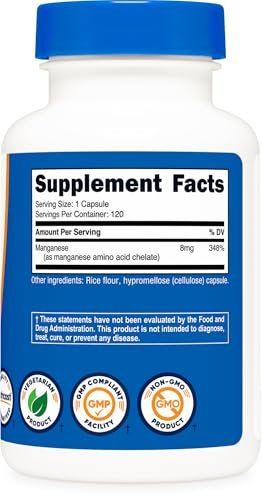 Nutricost Chelated Manganese Supplement 8mg, Amino Acid Chelate, 120 Capsules, 120 Servings - Gluten Free, Non-GMO and Vegetarian Friendly - görsel 7