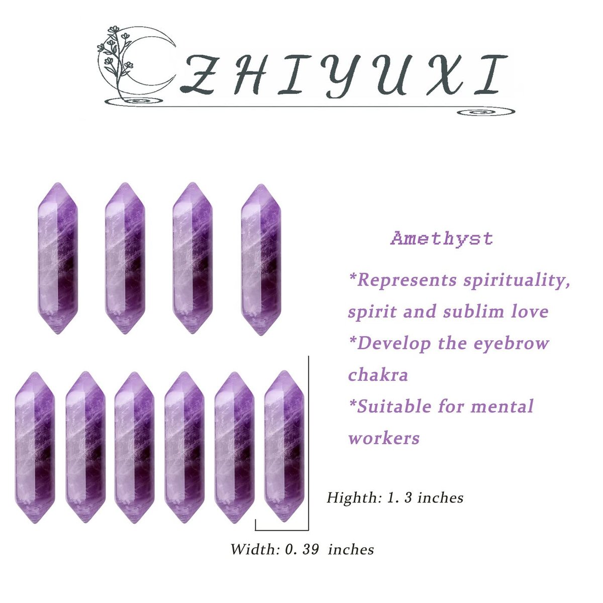 ZHIYUXI Amethyst Crystal Wands 10 Pcs – Natural Purple Stone Healing Crystals for Meditation, Reiki, Home Decor, Spiritual Wellness Gifts - görsel 12