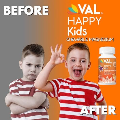 VAL Magnesium for Kids | High-Absorption Magnesium for Calm, Relaxation & Focus | Mg Glycinate, Citrate & Taurate | with Vitamin B6, D & C | Sugar-Free, Non-GMO | 60 Chewable Tablets