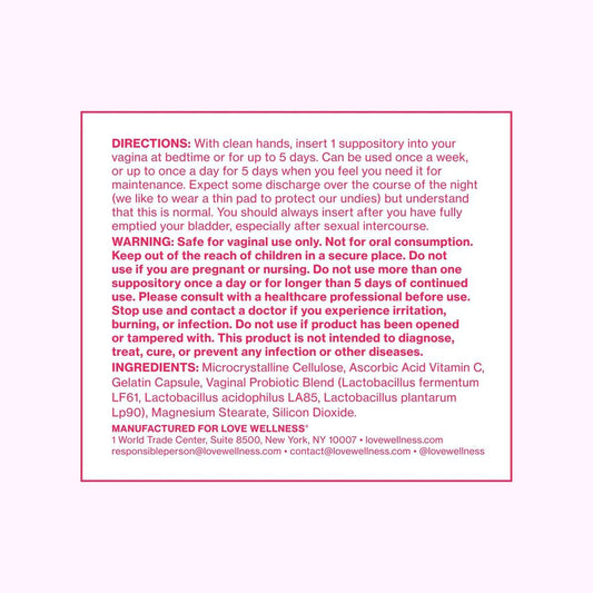 Love Wellness Flora Power | Vaginal Probiotic Suppositories with Vitamin C | Supports pH Balance & Vaginal Health | Fragrance-Free, Non-GMO & Paraben-Free | 10 Count