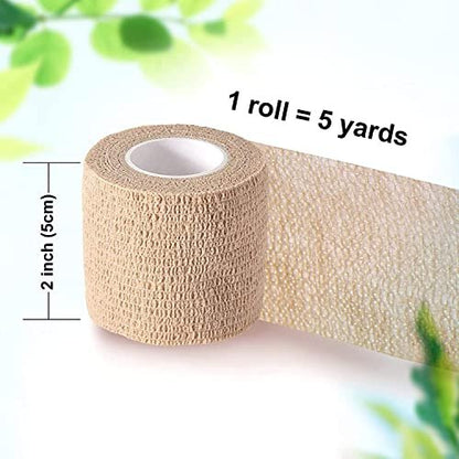 Self Adhesive Bandage Wrap, 2 inches x 5 Yards, 6 Pack, Self Adhering Bandage Wrap, Self Adherent Cohesive Wrap Bandages for Sports, First Aid Tape