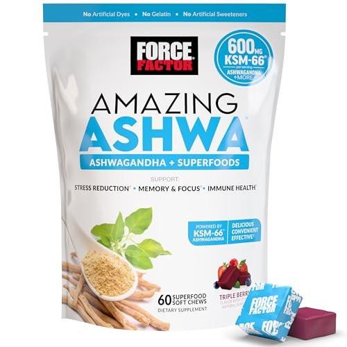 Force Factor Amazing Ashwa for Stress Relief, Memory, Focus, and Immune Support Health, Ashwaganda Supplement with KSM-66 Ashwagandha for Stress, 60 Soft Chews - görsel 15