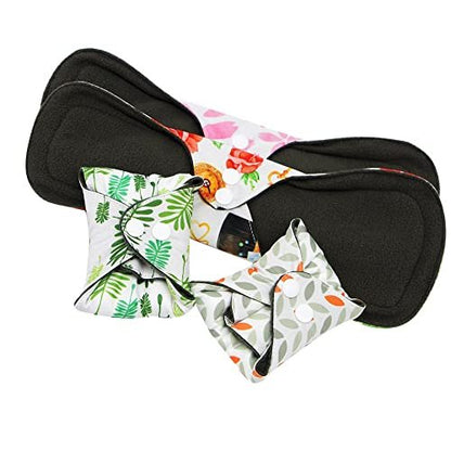 Asenappy Reusable Menstrual Pads - Bamboo Charcoal Menstrual Heavy Incontinence Pads | Sanitary Pads - Pack of 5, 1 Cloth Mini Wet Bag