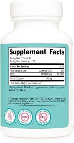 Nutricost Biotin for Women 10,000mcg 120 Capsules - with Folate & Collagen, Gluten Free & Non-GMO - görsel 1