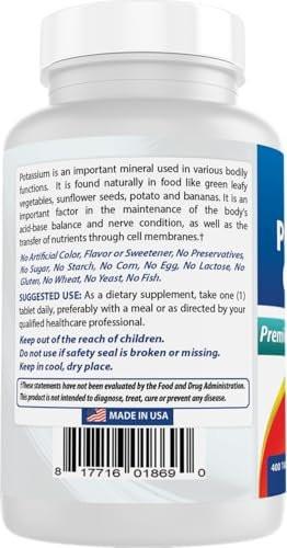 Best Naturals Potassium Chloride Supplement 99mg 400 Tablets - 3rd Party Lab Tested