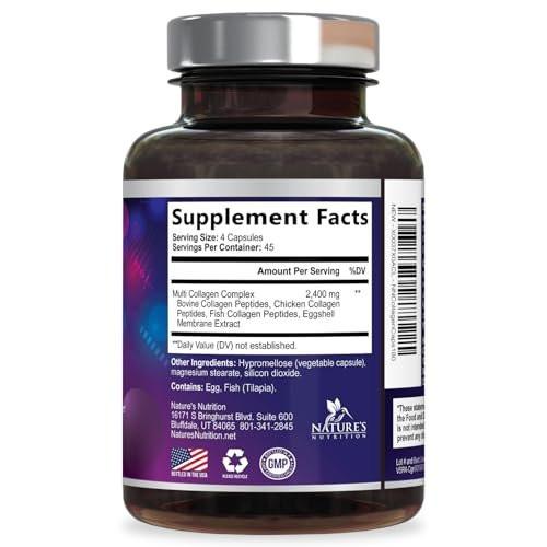 Multi Collagen Complex Pills - Hydrolyzed Collagen Peptides Capsules for Women & Men - Types I, II, III, V, X Multi Collagen - Hair, Skin & Nails Support Supplement - Bottled in USA - 180 Capsules - görsel 2