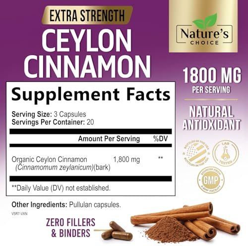 Ceylon Cinnamon Capsules - Certified Organic Ceylon Cinnamon Powder - 100% Extra Strength Cinnamon Pills - Energy & Heart Support - Gluten Free & Sugar Free Supplement - Bottled in USA - 60 Capsules - görsel 4