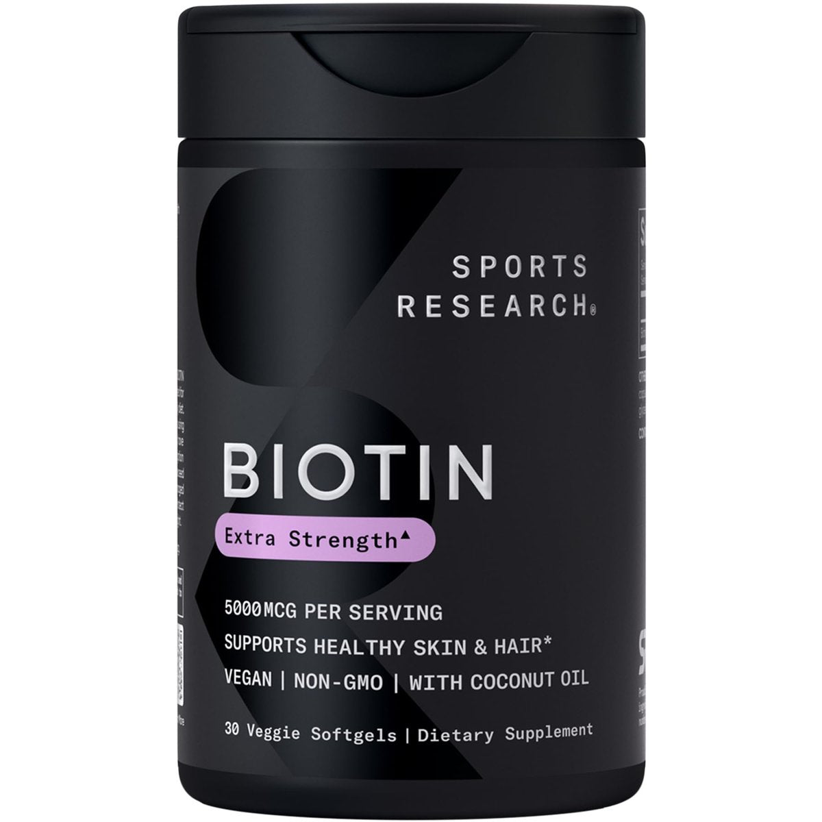 Sports Research Biotin 5,000mcg with Organic Coconut Oil - Biotin (Vitamin B7) for Healthy Skin and Hair Support - for Women and Men - Vegan, Non-GMO, Gluten & Soy-Free - 30 Veggie Softgels - görsel 1