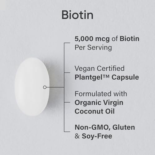 Sports Research Biotin 5,000mcg with Organic Coconut Oil - Biotin (Vitamin B7) for Healthy Skin and Hair Support - for Women and Men - Vegan, Non-GMO, Gluten & Soy-Free - 30 Veggie Softgels - görsel 4
