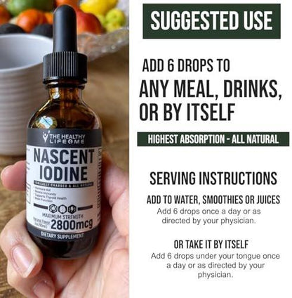 Nascent Iodine Supplement | 2800mcg | Potassium Iodide | Iodine Drops | 100% Vegan | Clear Color | Large 2oz