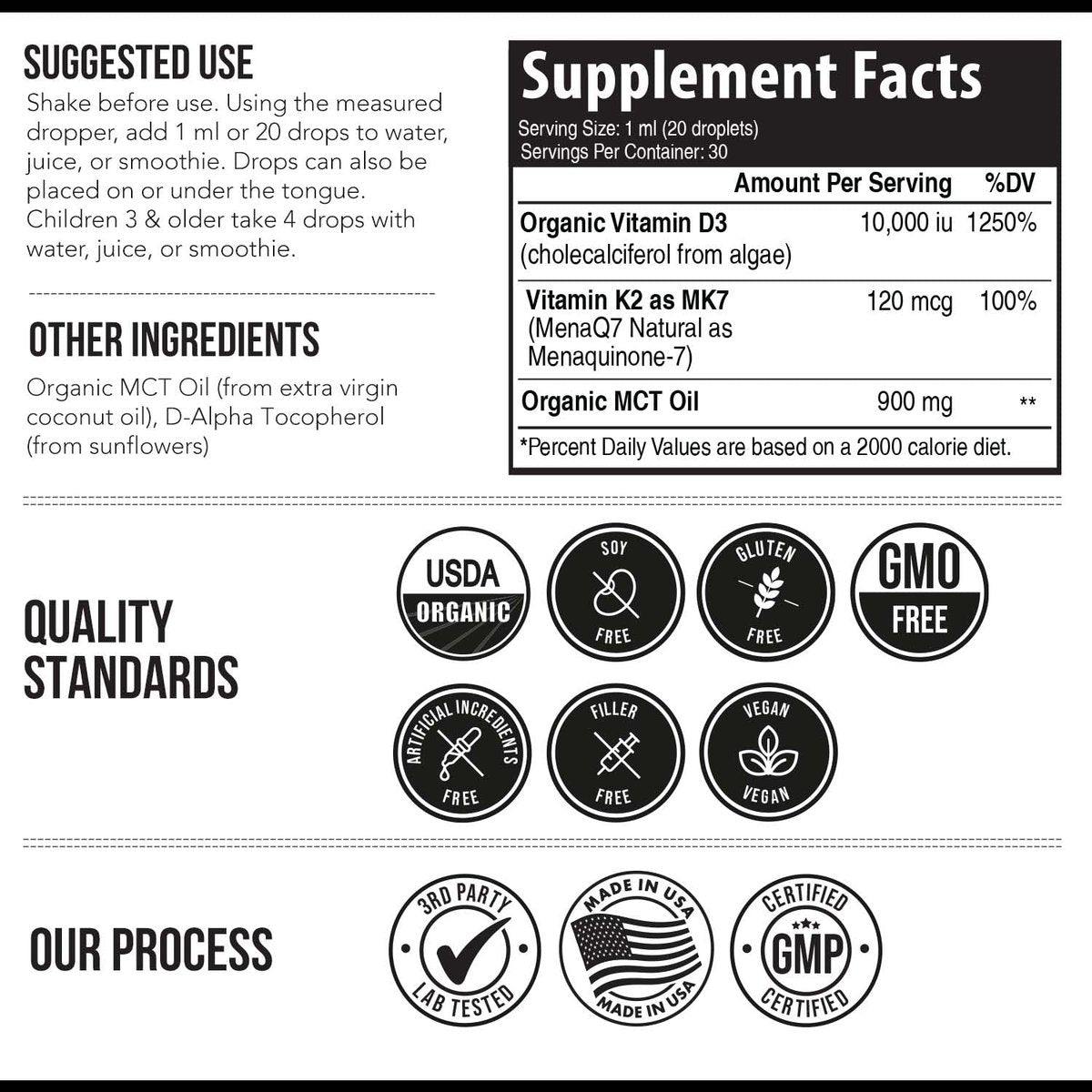 Organic Plant D3 K2 Vitamin 10000 IU - All-Trans MK7 from MenaQ7 (120 mcg K2) - 100% Organic & Plant-Based Sublingual D3 Drops 10,000 IU (Cholecalciferol), 100% Vegan - Supports Immunity, Bone, Brain - görsel 2