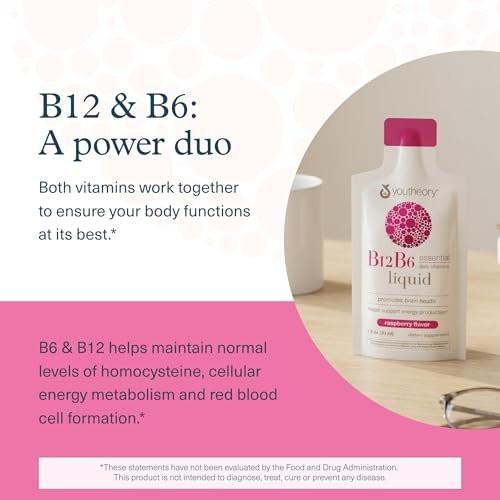 Youtheory Vitamin B12 B6, Daily Energy and Brain Support Supplement, Liquid Raspberry Flavor, 12 – 1oz Single Serving Packets - görsel 8