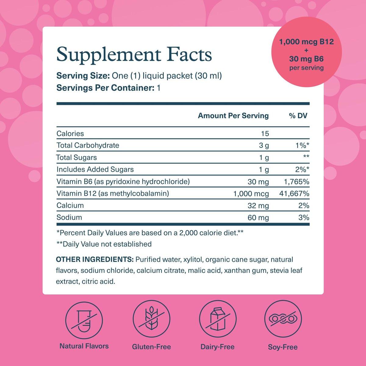 Youtheory Vitamin B12 B6, Daily Energy and Brain Support Supplement, Liquid Raspberry Flavor, 12 – 1oz Single Serving Packets - görsel 3