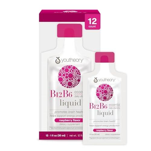 Youtheory Vitamin B12 B6, Daily Energy and Brain Support Supplement, Liquid Raspberry Flavor, 12 – 1oz Single Serving Packets - görsel 2