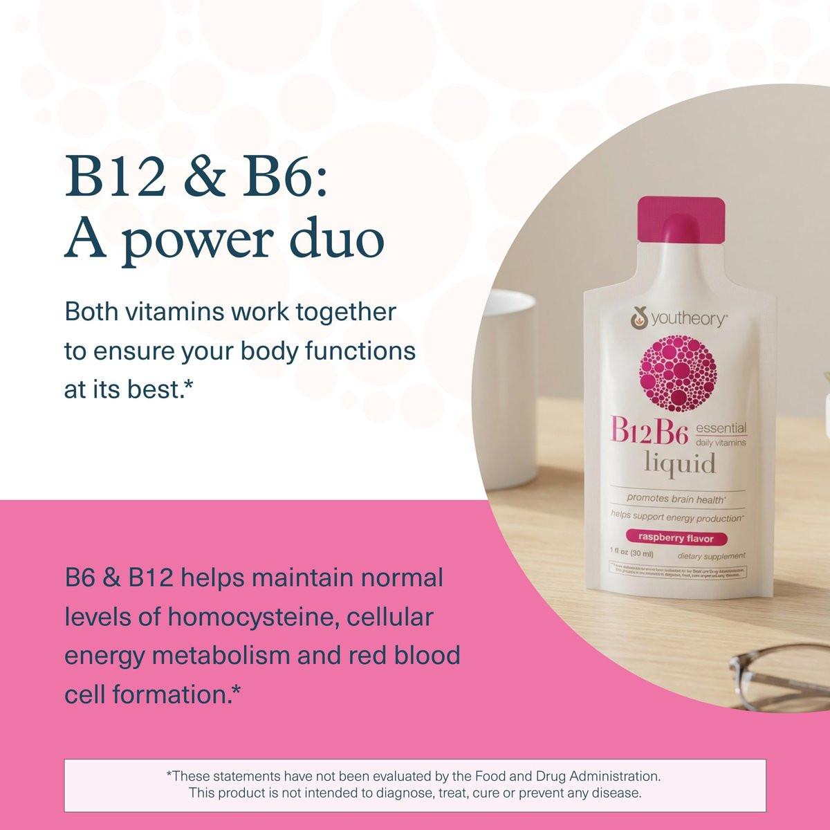 Youtheory Vitamin B12 B6, Daily Energy and Brain Support Supplement, Liquid Raspberry Flavor, 12 – 1oz Single Serving Packets - görsel 7