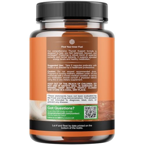 Natures Craft Herbal Thyroid Support Complex - Potent Kelp Iodine Supplement with L Tyrosine, Bladderwrack, Selenium & Ashwagandha for Hormone Balance - Mood & Energy Dietary Pills - 120 Count - görsel 2