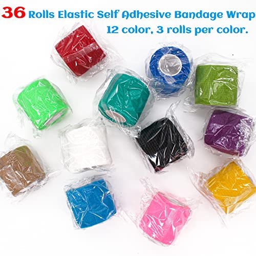 36 Rolls Elastic Self Adhesive Bandage Wrap – Breathable Non-Woven Material: Made from lightweight spandex, the – Image 2