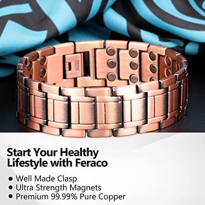 Feraco 3X Strength Copper Bracelets for Men – Pure Copper Construction: Made from genuine copper, known for its – Image 1