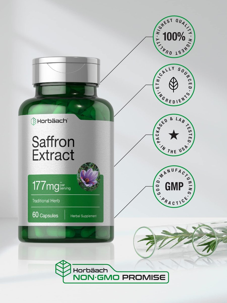 Horbäach Saffron Extract Capsules | 60 Pills – Non-GMO & Gluten Free: Free from genetically modified organisms – Image 12