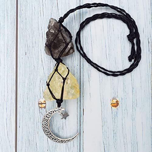BOHO GARDEN Hanging Car Charm - Smoky Quartz & Citrine - Dangling Moon, Healing Crystal Accessories, Rearview Mirror Decorations - Grounding, Cleansing, Protection, Joy, Abundance, Clarity, Energy - görsel 3