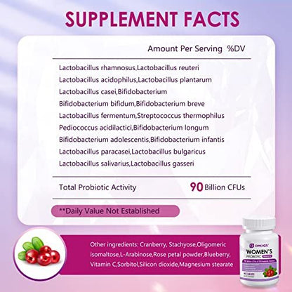 OMOGS Women's Probiotic, with Cranberry Extract, Organic Prebiotics & Vitamin C, 90 Billion CFUs,18 Strains, Help for Boost Immune, Digestive, Gut Health & Women's Health, Gluten & Soy Free,90 Tablets
