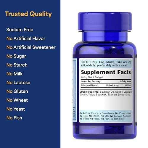 Puritan's Pride Premium Ultra Mega Biotin 10,000mcg, Dietary Supplement for Healthy Hair, Skin, Nails, and Energy Metabolism Support, 100 Day Supply, 50 Rapid Release Softgels, 2 Pack - görsel 11