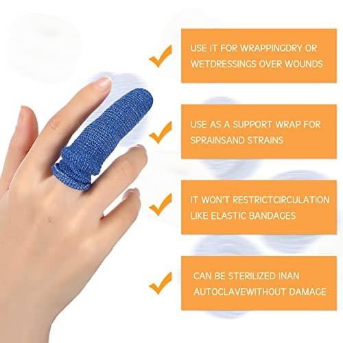 Nuanchu 40 Pcs Finger Bandage Finger Cots Protectors Tubular Breathable Bandage for Wound Care Cotton Fingertips Covers Disposable Cots for Thumb Sprains Gardening Fitness (White, Blue, 23.6 Inch) - görsel 7