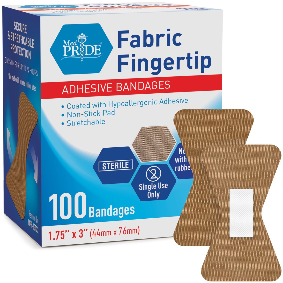 MED PRIDE Sterile Fingertip Fabric Bandages 1.75in X 3in Hypoallergenic Adhesive Latex-Free 100 Count - görsel 2