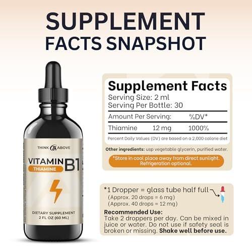Think Above Vitamin B1 Thiamine Mononitrate - Liquid Drops Supplement (2 FL OZ) - görsel 2