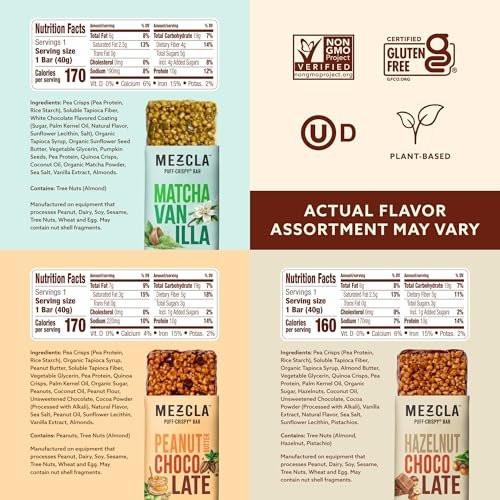 Mezcla Puff-Crispy Plant Based Protein Bars - Variety Pack - Healthy Snacks for Adults & Kids - Granola Bars for School, Travel, & Office Snacks - Gluten Free, Vegan, Non GMO, 10g Protein - 8 Count - görsel 7