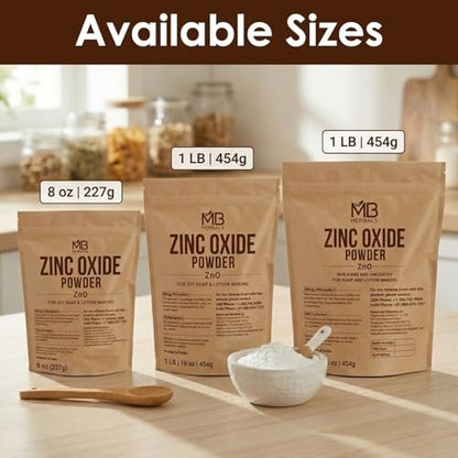 MB Herbals Zinc Oxide Powder 8 oz | Uncoated & Non-Nano | For DIY Sunscreen Lotion & Cream