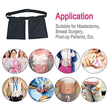 Heal n Hope Breathable Drain Holder Belt – Quick Dry Pouch for JP Drains, Mastectomy, Tummy Tuck, Nephrostomy – Black