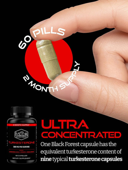 Black Forest Turkesterone Supplement 500mg Capsule (Max Purity 95% Extract) 2 Months Supply - Supports Strength & Muscle Growth
