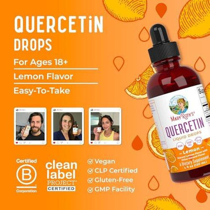 MaryRuth Organics Quercetin Liquid Drops | Sugar Free | 500mg for Adults 18 & Over | Cardiovascular Health for Adults | Bioflavonoid | Vegan | Non-GMO | Gluten Free | 4 Fl Oz