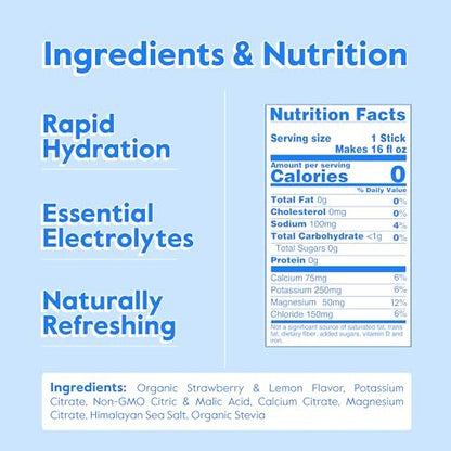 Nectar Hydration Packets - Electrolytes Powder Packets - No Sugar or Calories - Organic Fruit Liquid Daily IV Electrolytes Powder for Dehydration Relief & Rehydration (Strawb. Lemon 30 Pack)