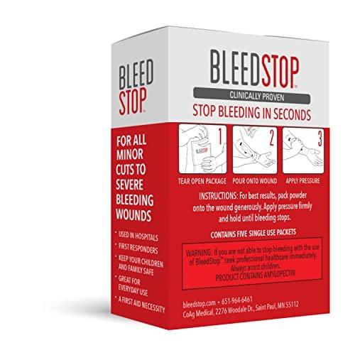 BleedStop™ First Aid Powder for Blood Clotting, Trauma Kit, Blood Thinner Patients, Camping Safety, and Survival Equipment for Moderate to Severe Bleeding Wounds or Nosebleeds 5 Pack 15g - görsel 2