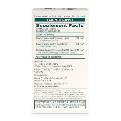 Himalaya Organic Ashwagandha Root, 30 Day Supply - Herbal Adrenal Support Supplements for Stress Relief and Energy Support - USDA Organic, Non-GMO, Vegan, Gluten Free, No Additives, 670 mg, 30 Caplets - görsel 16