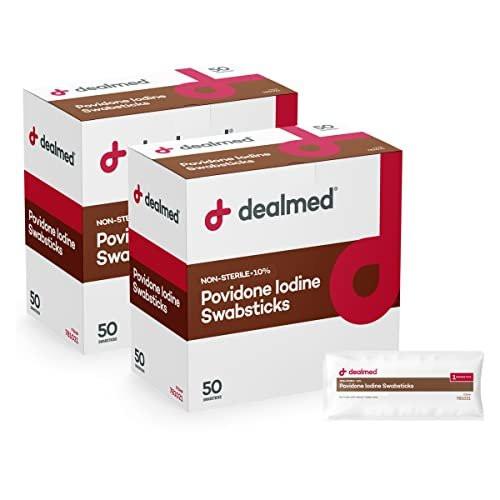 Dealmed Povidone Iodine 10% Swabsticks - Individually Sealed Packets Perfect for Wound Care and Portable First Aid Kits, 50/Box (Pack of 2) - görsel 2