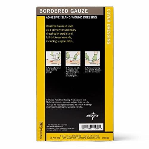 Medline Sterile Bordered Gauze, 3" x 6" with 1.5" x 4" Pad (Pack of 15) - görsel 3