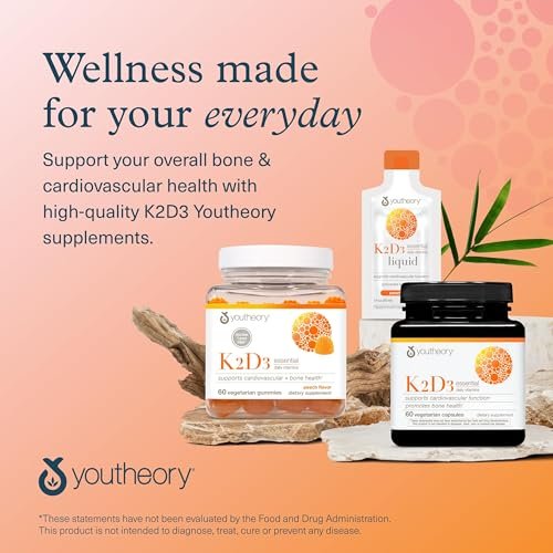 Youtheory K2D3 - Vitamin D3 & K2 Supplement for Bone, Heart & Immune Health* - Plant-Based Ingredients - Organic - 60 Vegetarian Capsules (60-Day Supply) - görsel 1