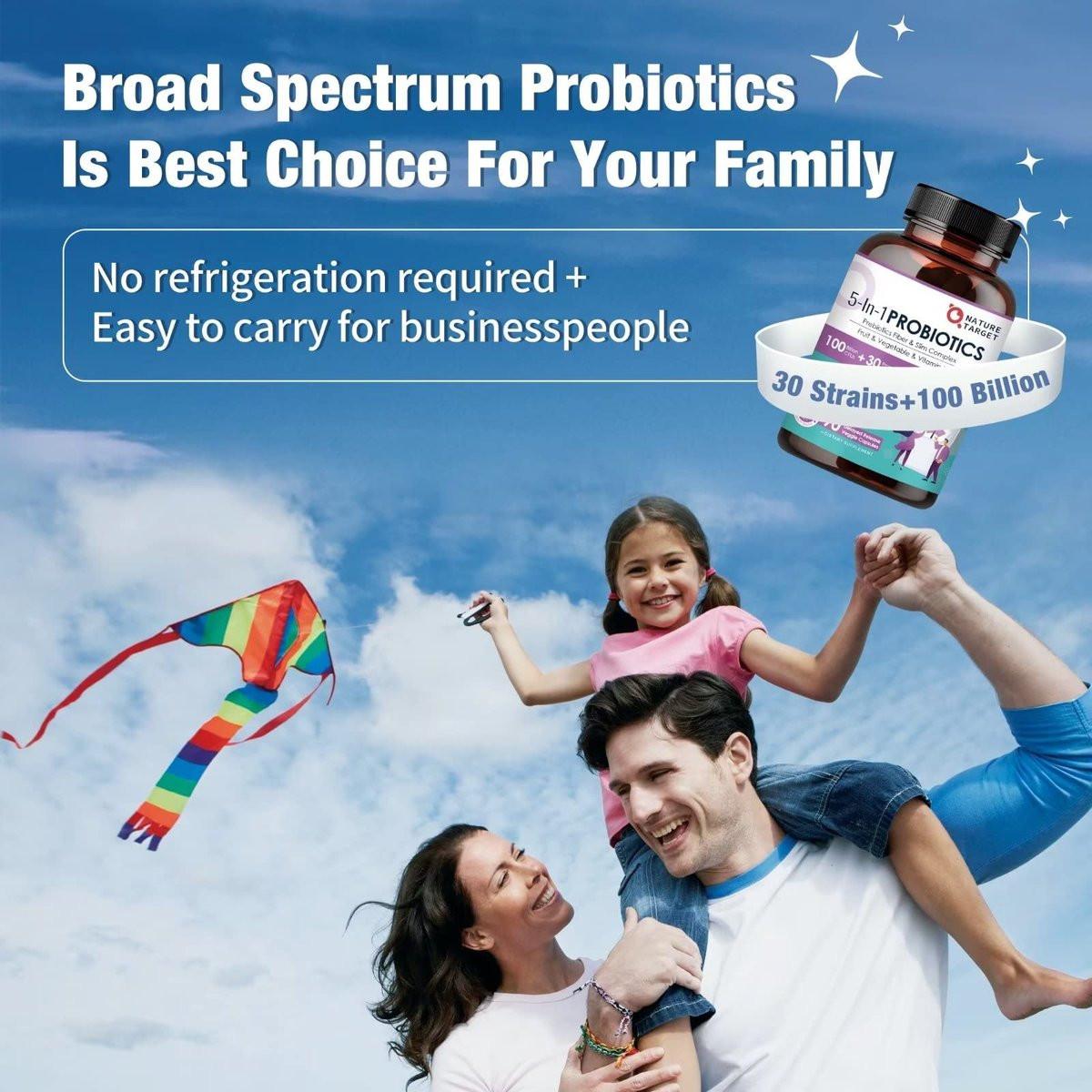 NATURE TARGET Probiotics for Women-Men Digestive Health, Mens-Womens Probiotic with Prebiotics, 100 Billion for Gut and Immune Health, No Refrigeration, 90 Veggie Capsules (45 Days Supply) - görsel 6