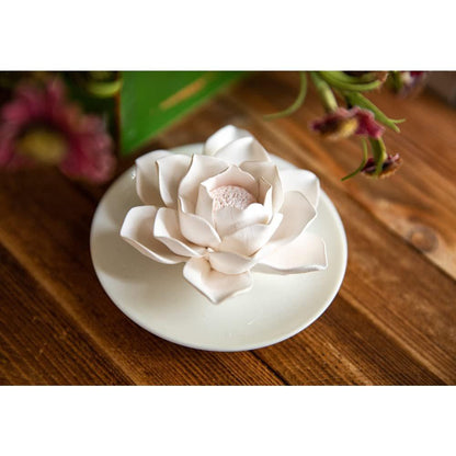 Essential Oil Passive Flower Diffuser - Lotus Flower Porcelain Aromatherapy Diffusers for Small Mini Room, Desk Decorative, Bathroom (Lotus)