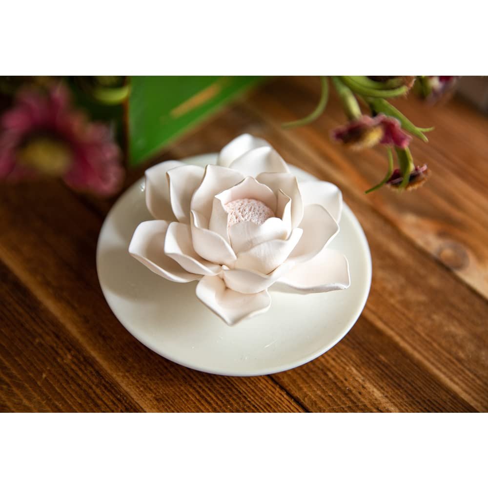 Essential Oil Passive Flower Diffuser - Lotus Flower Porcelain Aromatherapy Diffusers for Small Mini Room, Desk Decorative, Bathroom (Lotus) - görsel 8