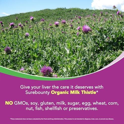 Surebounty Organic Milk Thistle, Concentrated Seed Extract, 80% Silymarin, Liver Support Cleanse Detox, Fatty Liver Supplements, Non-GMO, No Gluten & Soy, 90 Veggie Caps, 3 Month Supply - görsel 10