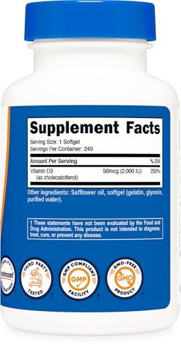 Nutricost Vitamin D3 2000 IU Softgels, 240 Softgels - Non-GMO & Gluten Free - görsel 9