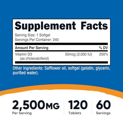 Nutricost Vitamin D3 2000 IU Softgels, 240 Softgels - Non-GMO & Gluten Free